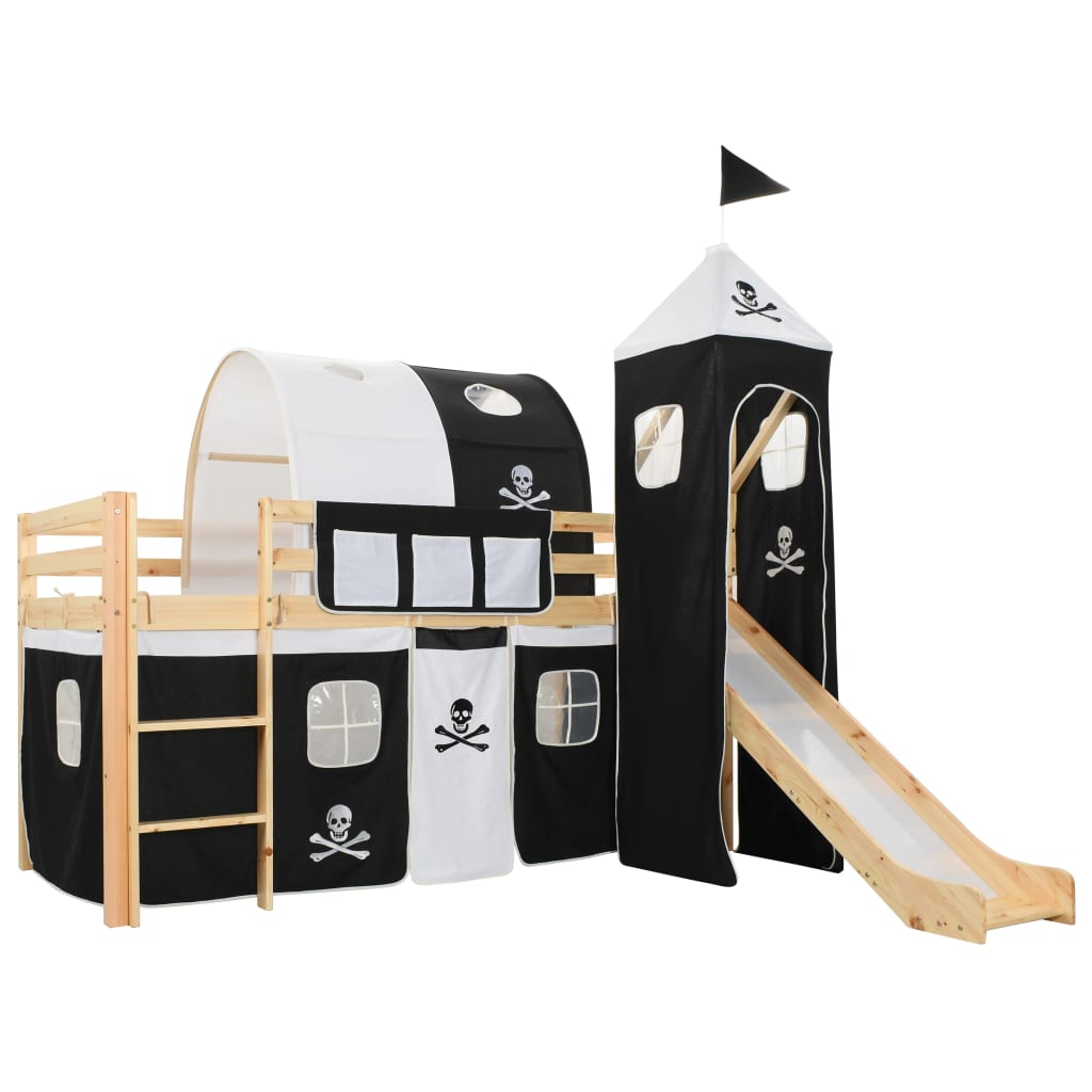 Children's Loft Bed Frame with Slide & Ladder Pinewood 97x208 cm- Cots & Toddler Beds - HomeShopIreland - Home Shop Ireland - Cots & Toddler Beds - Children's Loft Bed Frame with Slide & Ladder Pinewood 97x208 cm