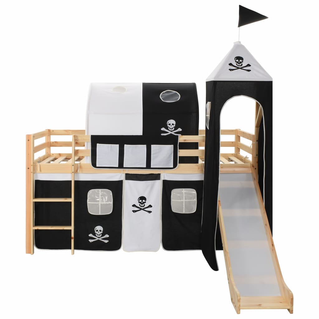 Children's Loft Bed Frame with Slide & Ladder Pinewood 97x208 cm- Cots & Toddler Beds - HomeShopIreland - Home Shop Ireland - Cots & Toddler Beds - Children's Loft Bed Frame with Slide & Ladder Pinewood 97x208 cm