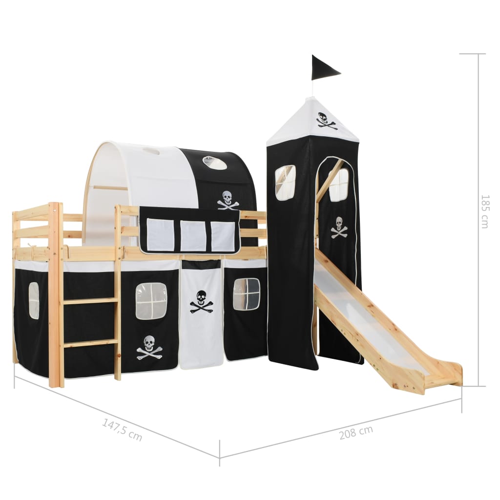 Children's Loft Bed Frame with Slide & Ladder Pinewood 97x208 cm- Cots & Toddler Beds - HomeShopIreland - Home Shop Ireland - Cots & Toddler Beds - Children's Loft Bed Frame with Slide & Ladder Pinewood 97x208 cm