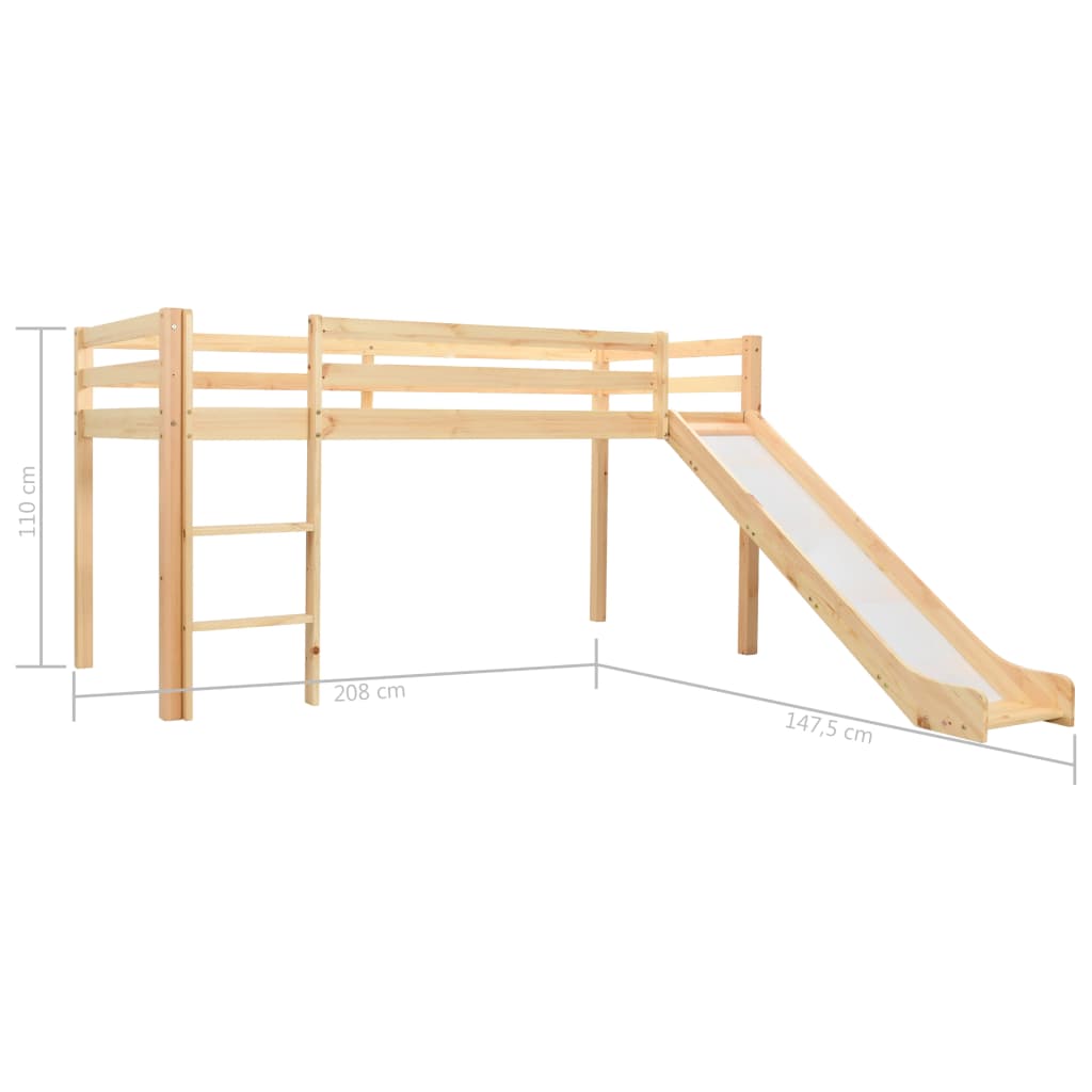Children's Loft Bed Frame with Slide & Ladder Pinewood 97x208 cm- Cots & Toddler Beds - HomeShopIreland - Home Shop Ireland - Cots & Toddler Beds - Children's Loft Bed Frame with Slide & Ladder Pinewood 97x208 cm