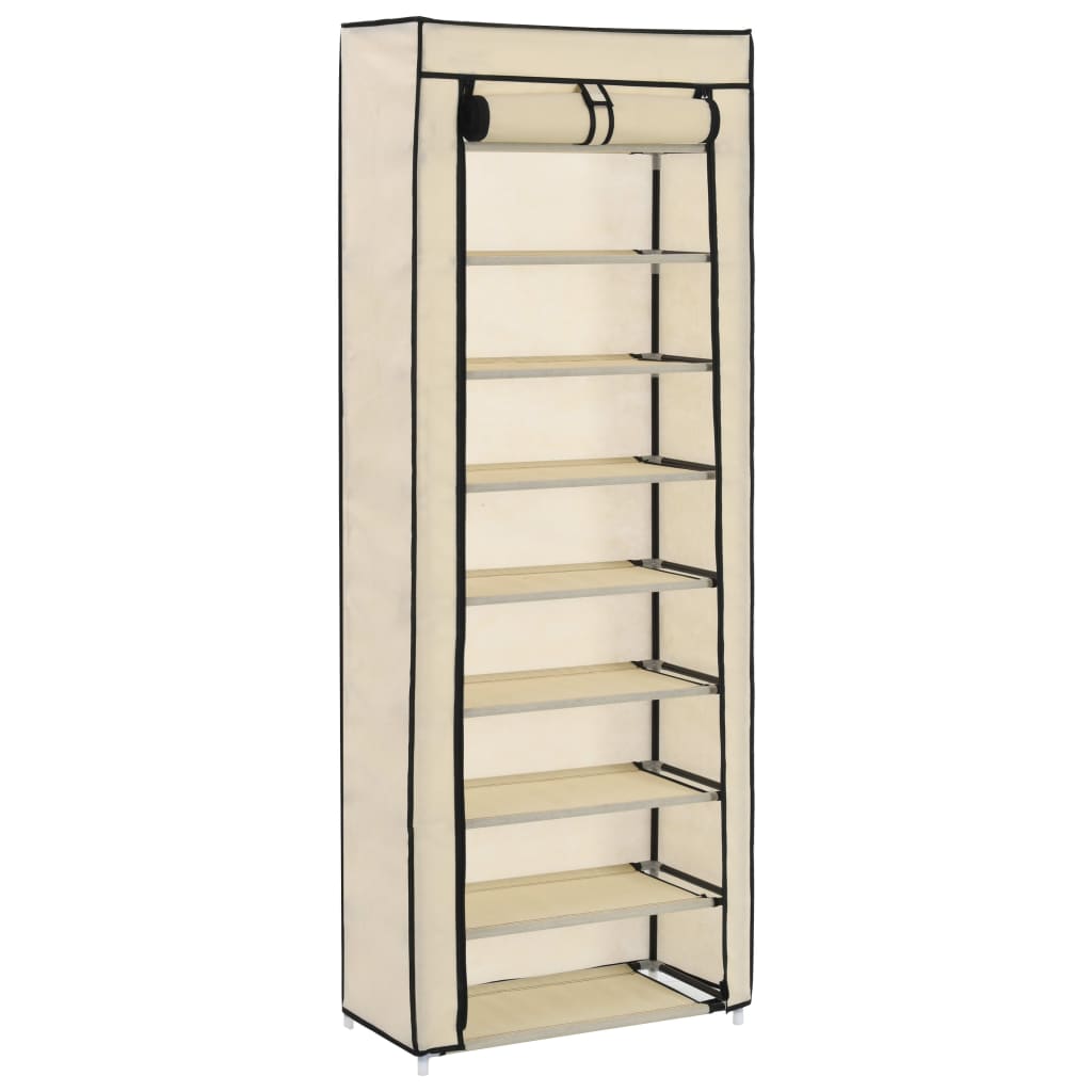 Shoe Cabinet with Cover Cream 57x29x162 cm Fabric- Shoe Racks & Organisers - HomeShopIreland - Home Shop Ireland - Shoe Racks & Organisers - Shoe Cabinet with Cover Cream 57x29x162 cm Fabric