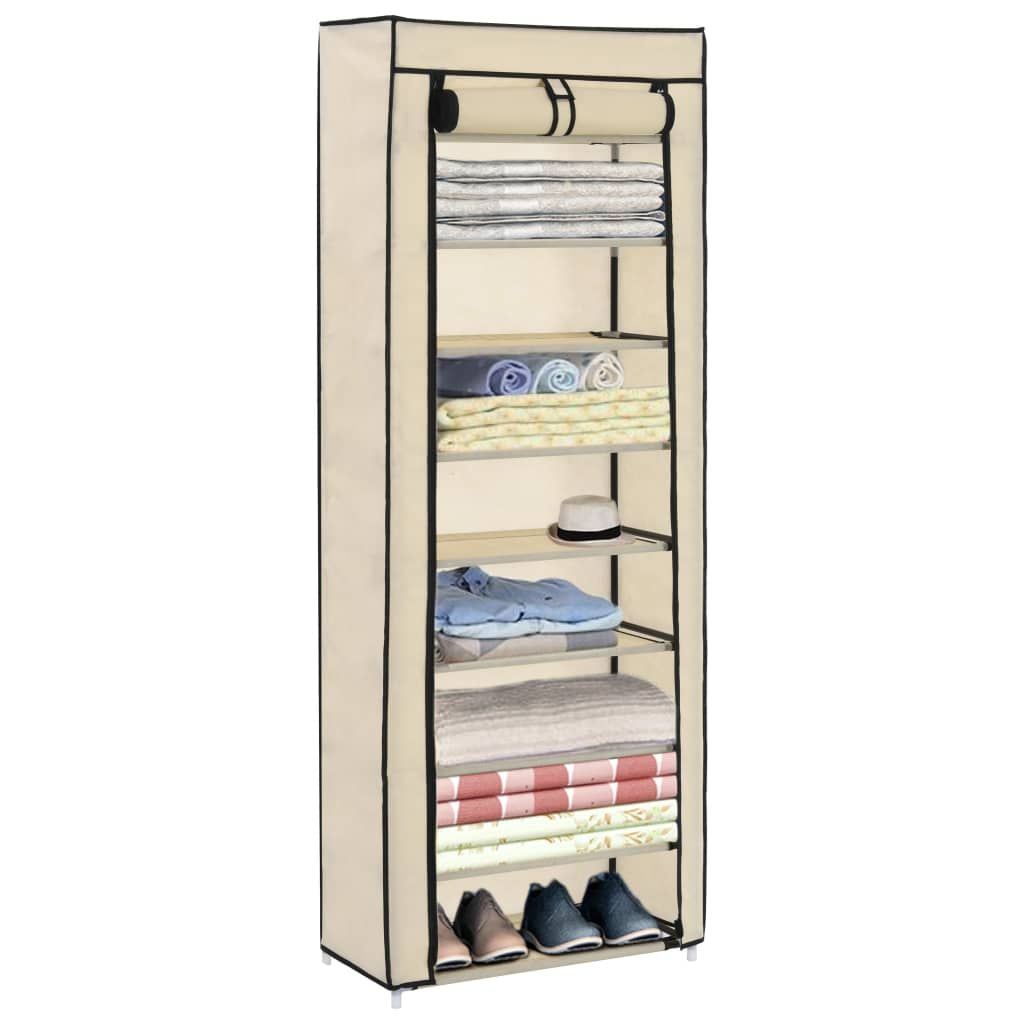 Shoe Cabinet with Cover Cream 57x29x162 cm Fabric- Shoe Racks & Organisers - HomeShopIreland - Home Shop Ireland - Shoe Racks & Organisers - Shoe Cabinet with Cover Cream 57x29x162 cm Fabric