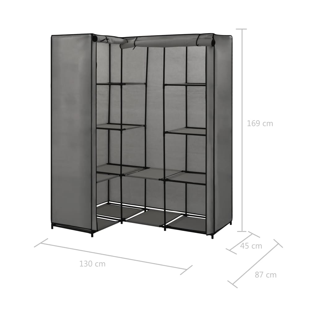 Corner Wardrobe Grey 130x87x169 cm- Cupboards & Wardrobes - HomeShopIreland - Home Shop Ireland - Cupboards & Wardrobes - Corner Wardrobe Grey 130x87x169 cm