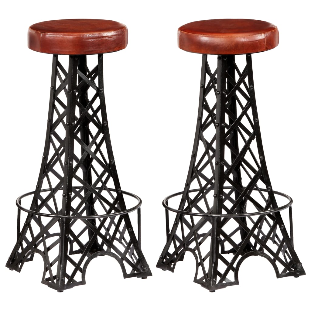 Bar Stools 2 pcs Real Leather- Table & Bar Stools - HomeShopIreland - Home Shop Ireland - Table & Bar Stools - Bar Stools 2 pcs Real Leather