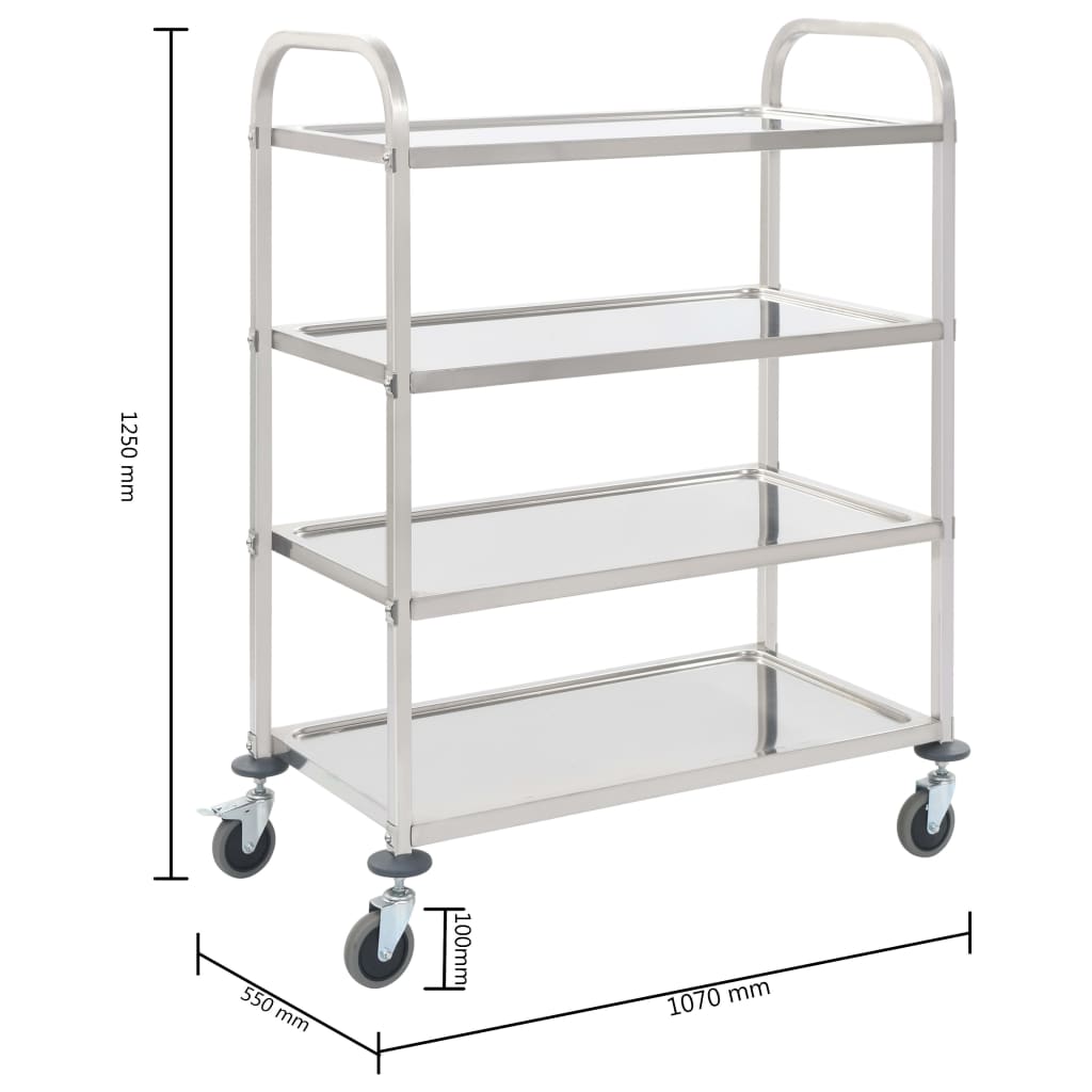 4-Tier Kitchen Trolley 107x55x125 cm Stainless Steel- Kitchen & Dining Trolleys - HomeShopIreland - Home Shop Ireland - Kitchen & Dining Trolleys - 4-Tier Kitchen Trolley 107x55x125 cm Stainless Steel