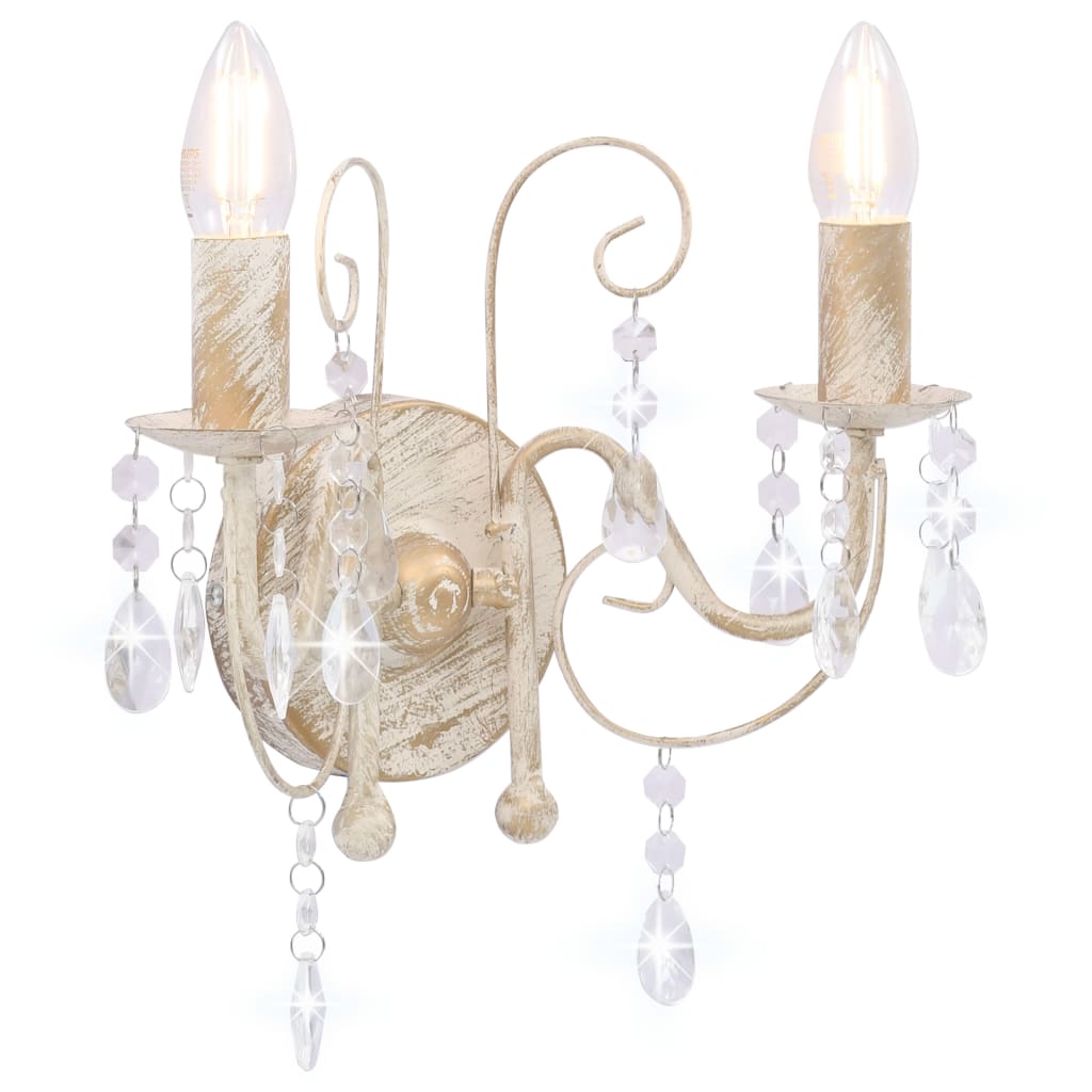 Wall Lamp with Beads Antique White 2 x E14 Bulbs- Lamps - HomeShopIreland - Home Shop Ireland - Lamps - Wall Lamp with Beads Antique White 2 x E14 Bulbs