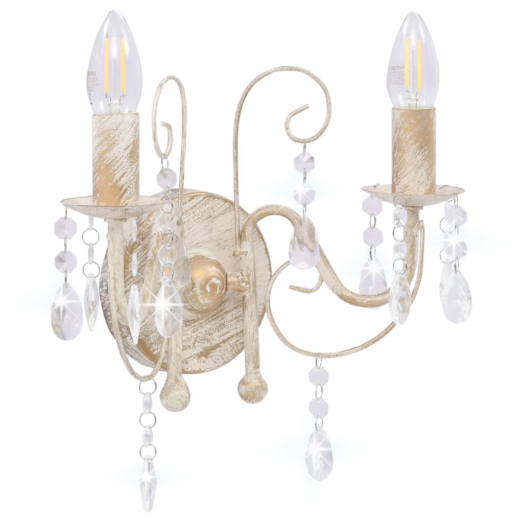 Wall Lamp with Beads Antique White 2 x E14 Bulbs- Lamps - HomeShopIreland - Home Shop Ireland - Lamps - Wall Lamp with Beads Antique White 2 x E14 Bulbs