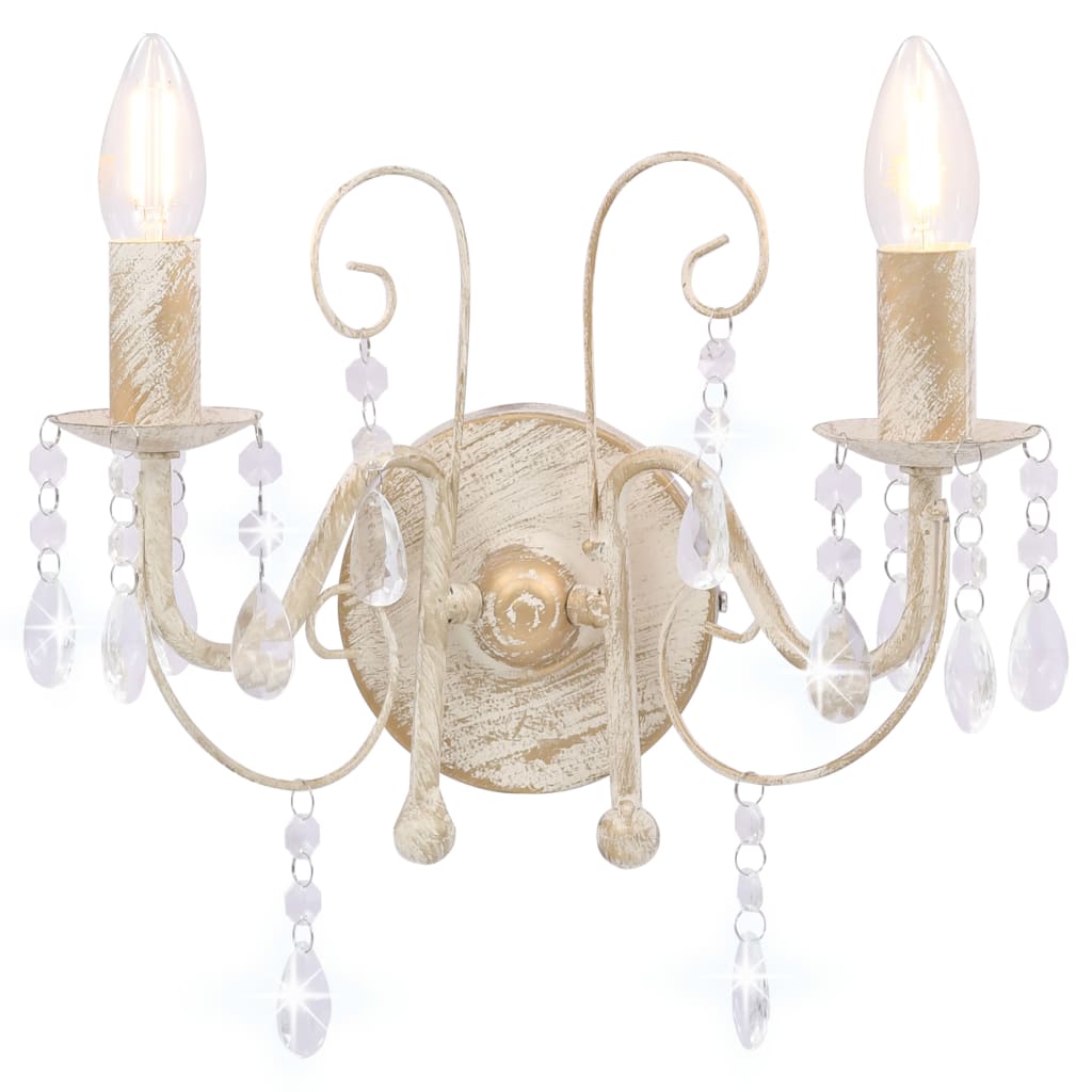 Wall Lamp with Beads Antique White 2 x E14 Bulbs- Lamps - HomeShopIreland - Home Shop Ireland - Lamps - Wall Lamp with Beads Antique White 2 x E14 Bulbs