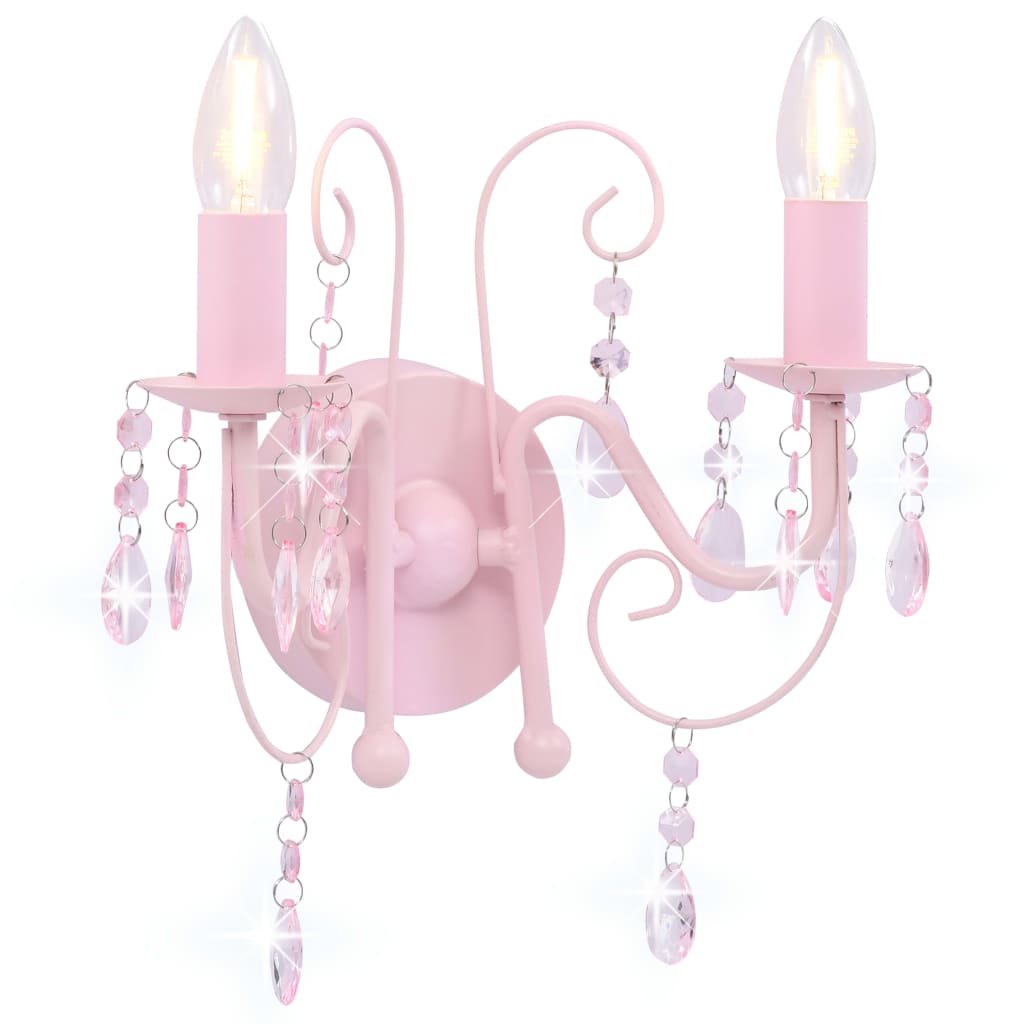 Wall Lamp with Beads Pink 2 x E14 Bulbs- Lamps - HomeShopIreland - Home Shop Ireland - Lamps - Wall Lamp with Beads Pink 2 x E14 Bulbs