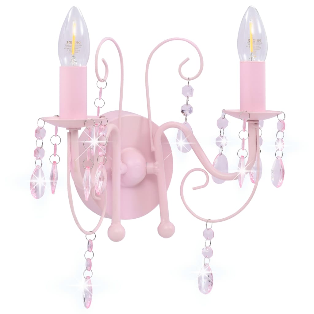 Wall Lamp with Beads Pink 2 x E14 Bulbs- Lamps - HomeShopIreland - Home Shop Ireland - Lamps - Wall Lamp with Beads Pink 2 x E14 Bulbs