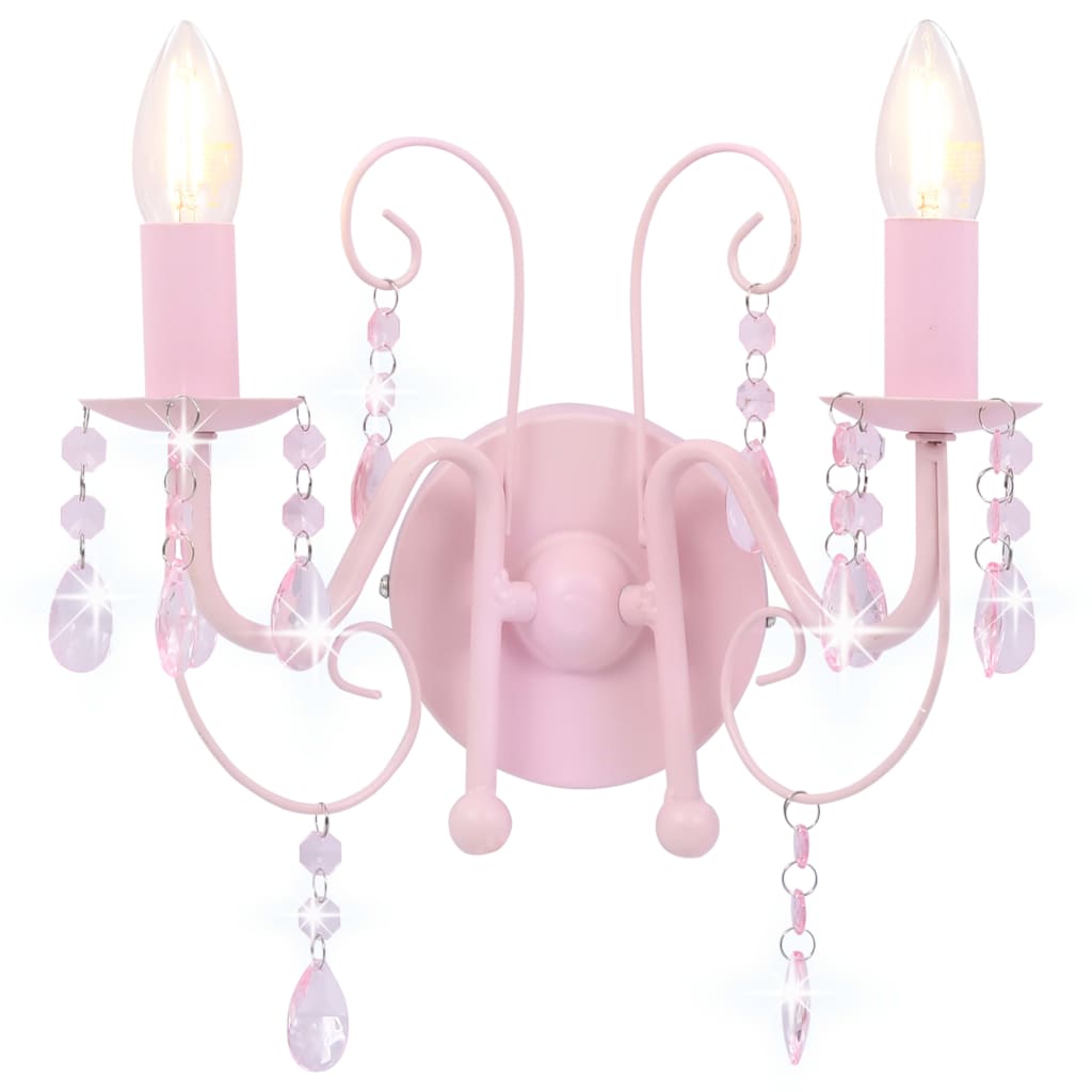 Wall Lamp with Beads Pink 2 x E14 Bulbs- Lamps - HomeShopIreland - Home Shop Ireland - Lamps - Wall Lamp with Beads Pink 2 x E14 Bulbs