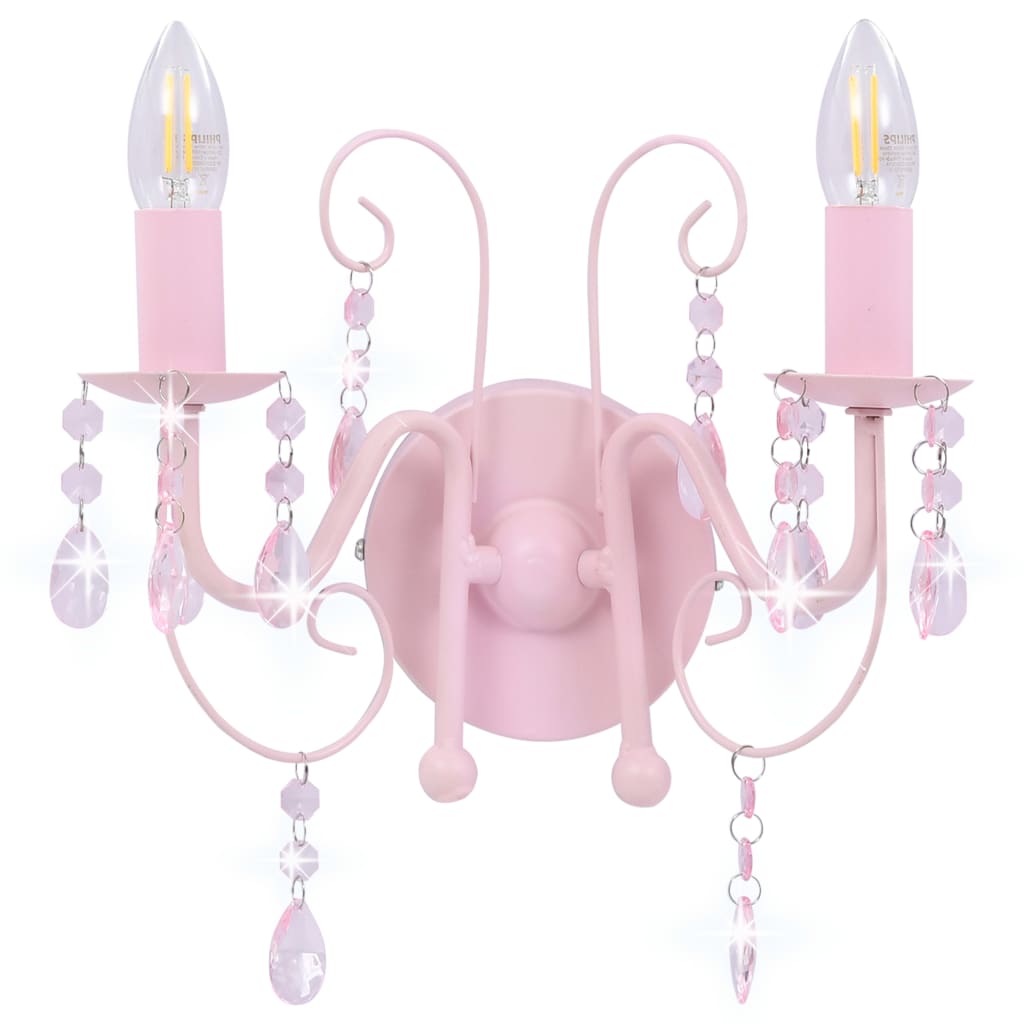 Wall Lamp with Beads Pink 2 x E14 Bulbs- Lamps - HomeShopIreland - Home Shop Ireland - Lamps - Wall Lamp with Beads Pink 2 x E14 Bulbs