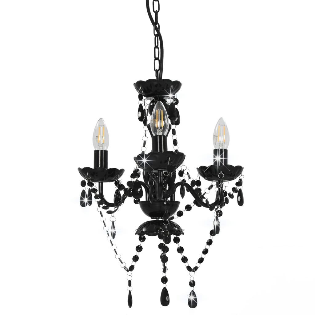 Chandelier with Beads Black Round 3 x E14- Lamps - HomeShopIreland - Home Shop Ireland - Lamps - Chandelier with Beads Black Round 3 x E14