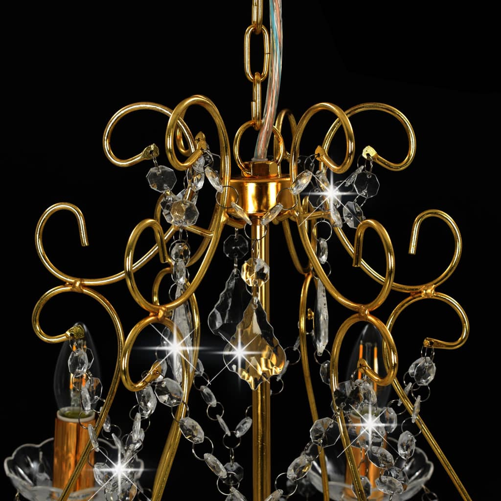 Chandelier with Crystal Beads Golden Round 6 x E14- Lamps - HomeShopIreland - Home Shop Ireland - Lamps - Chandelier with Crystal Beads Golden Round 6 x E14