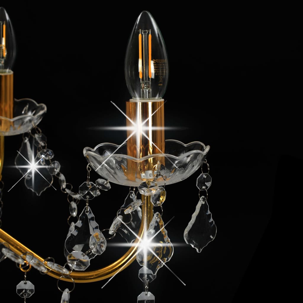 Chandelier with Crystal Beads Golden Round 6 x E14- Lamps - HomeShopIreland - Home Shop Ireland - Lamps - Chandelier with Crystal Beads Golden Round 6 x E14