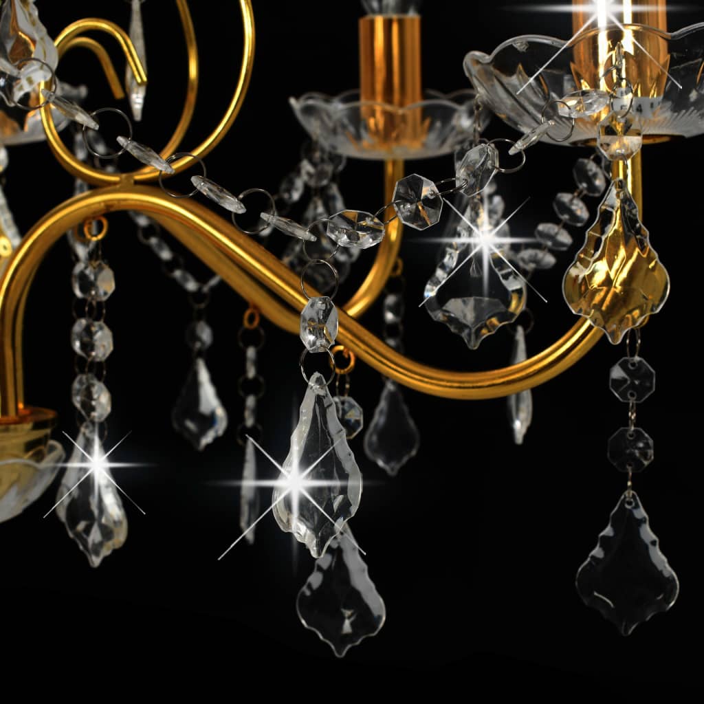 Chandelier with Crystal Beads Golden Round 6 x E14- Lamps - HomeShopIreland - Home Shop Ireland - Lamps - Chandelier with Crystal Beads Golden Round 6 x E14