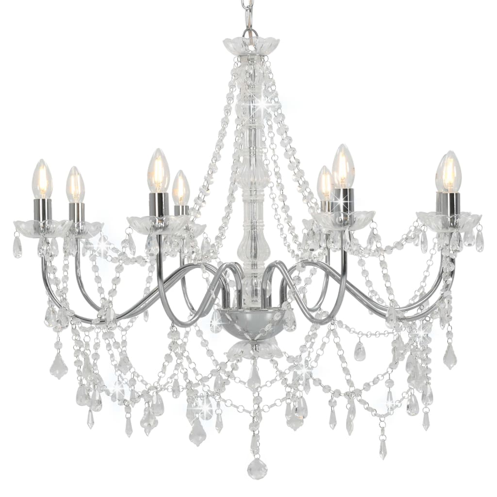Chandelier with Beads Silver 8 x E14 Bulbs- Chandeliers - HomeShopIreland - Home Shop Ireland - Chandeliers - Chandelier with Beads Silver 8 x E14 Bulbs