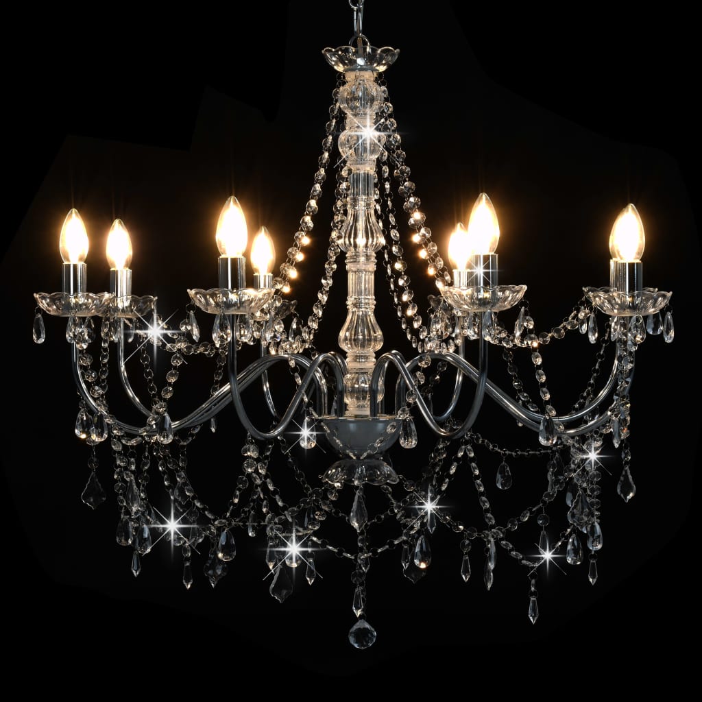 Chandelier with Beads Silver 8 x E14 Bulbs- Chandeliers - HomeShopIreland - Home Shop Ireland - Chandeliers - Chandelier with Beads Silver 8 x E14 Bulbs