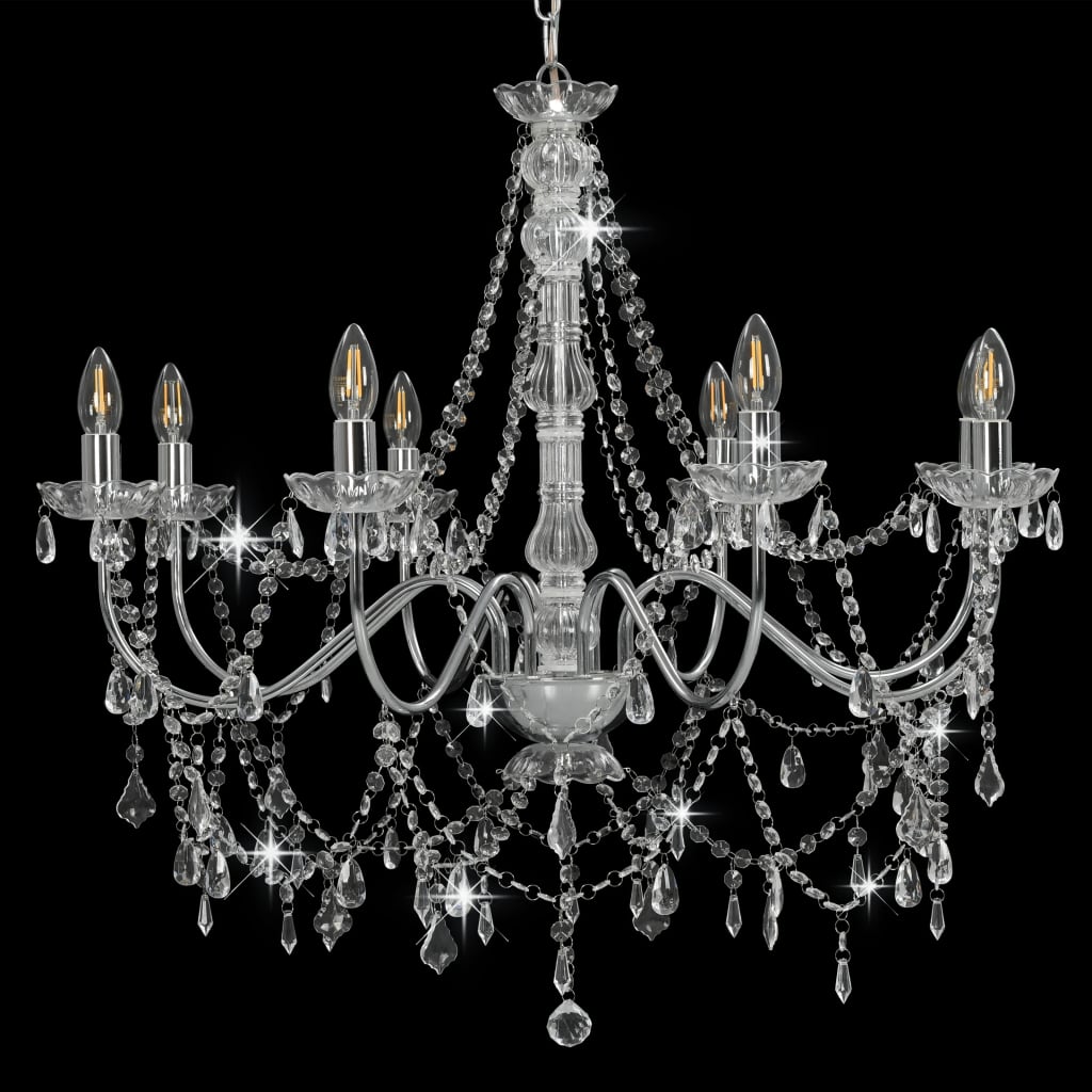 Chandelier with Beads Silver 8 x E14 Bulbs- Chandeliers - HomeShopIreland - Home Shop Ireland - Chandeliers - Chandelier with Beads Silver 8 x E14 Bulbs