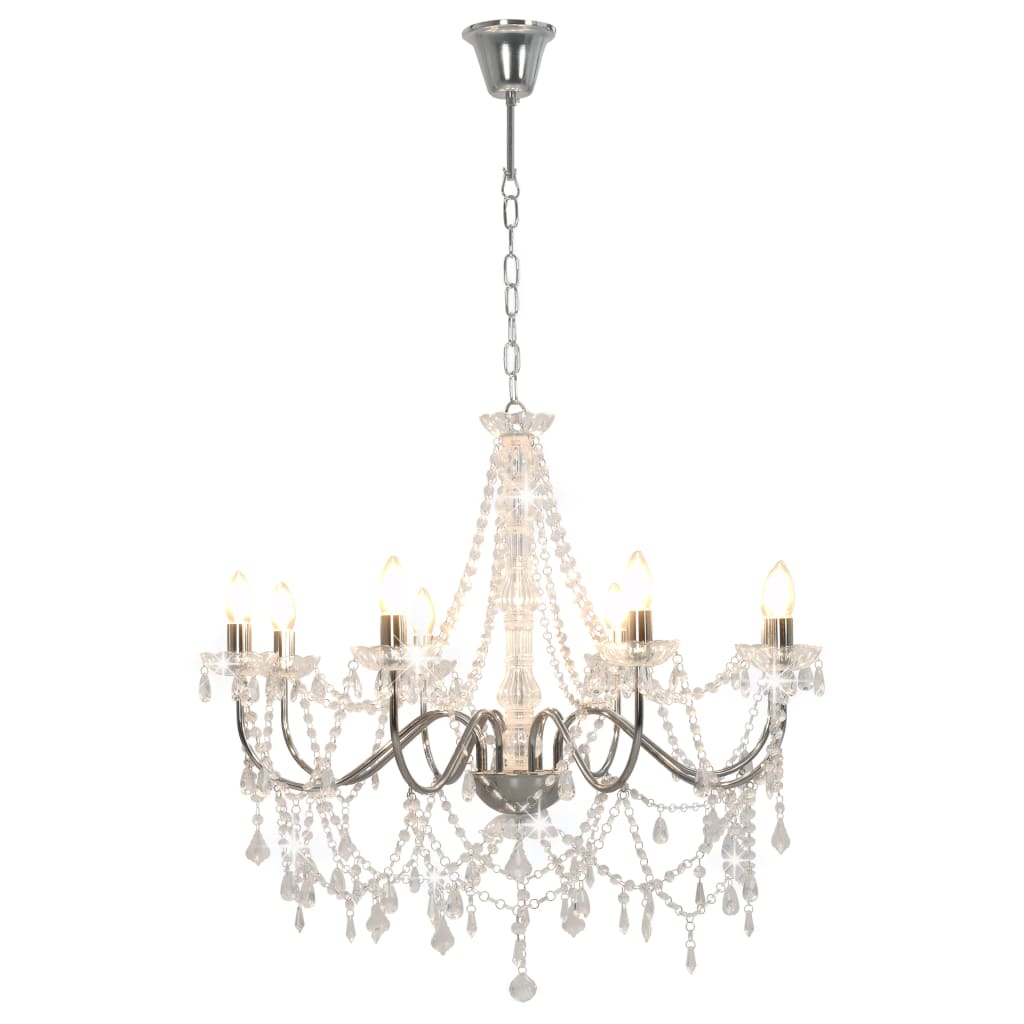Chandelier with Beads Silver 8 x E14 Bulbs- Chandeliers - HomeShopIreland - Home Shop Ireland - Chandeliers - Chandelier with Beads Silver 8 x E14 Bulbs