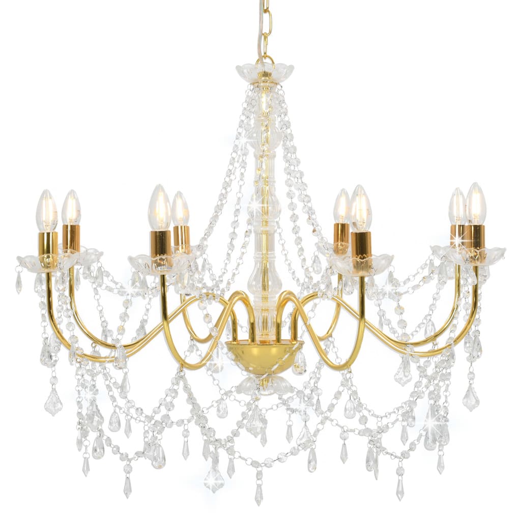 Chandelier with Beads Golden 8 x E14 Bulbs- Chandeliers - HomeShopIreland - Home Shop Ireland - Chandeliers - Chandelier with Beads Golden 8 x E14 Bulbs