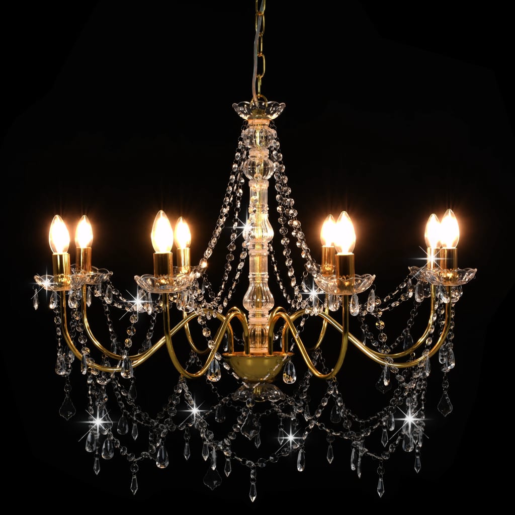 Chandelier with Beads Golden 8 x E14 Bulbs- Chandeliers - HomeShopIreland - Home Shop Ireland - Chandeliers - Chandelier with Beads Golden 8 x E14 Bulbs