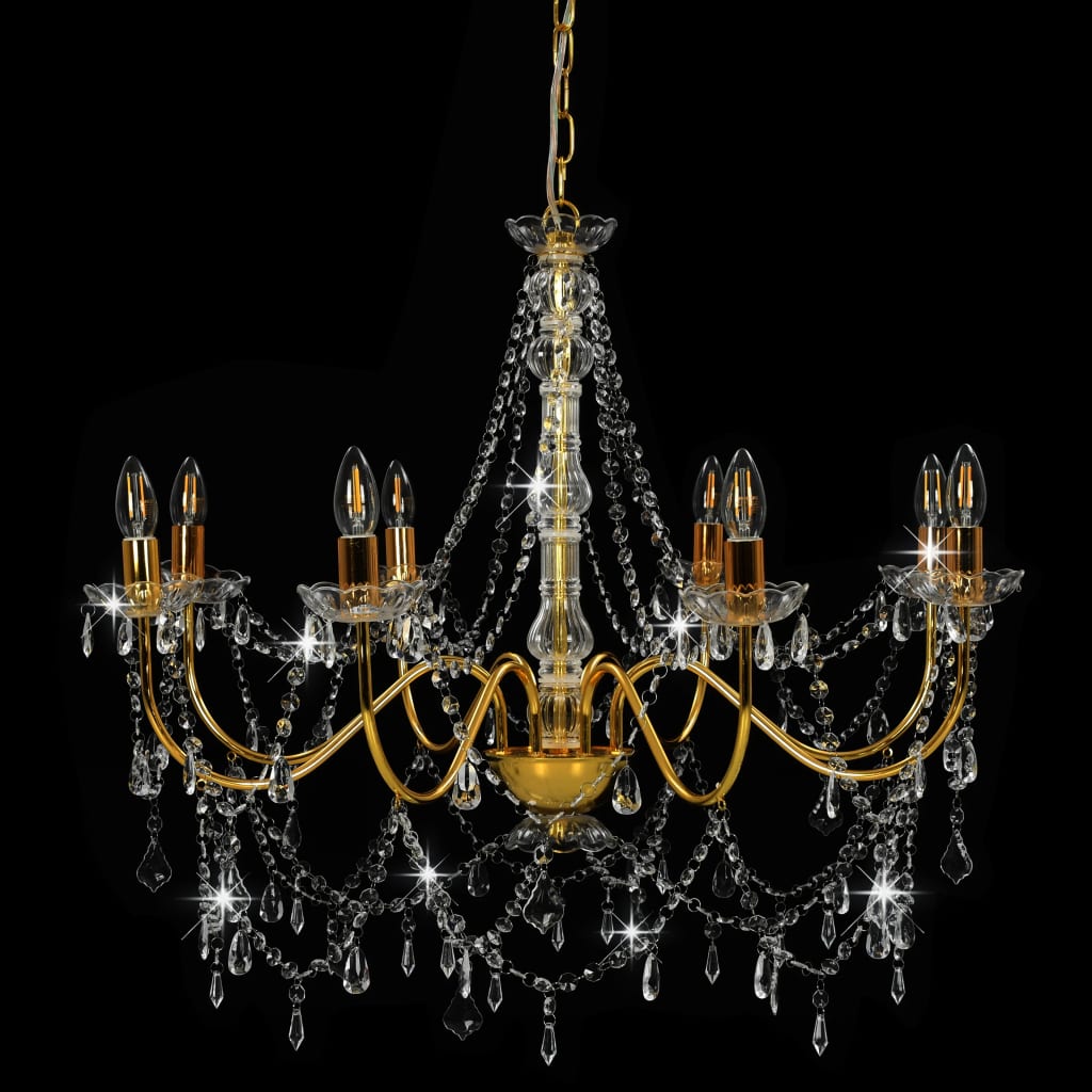 Chandelier with Beads Golden 8 x E14 Bulbs- Chandeliers - HomeShopIreland - Home Shop Ireland - Chandeliers - Chandelier with Beads Golden 8 x E14 Bulbs