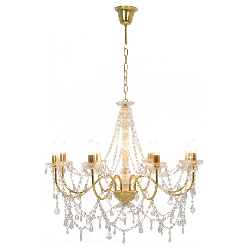 Chandelier with Beads Golden 8 x E14 Bulbs- Chandeliers - HomeShopIreland - Home Shop Ireland - Chandeliers - Chandelier with Beads Golden 8 x E14 Bulbs