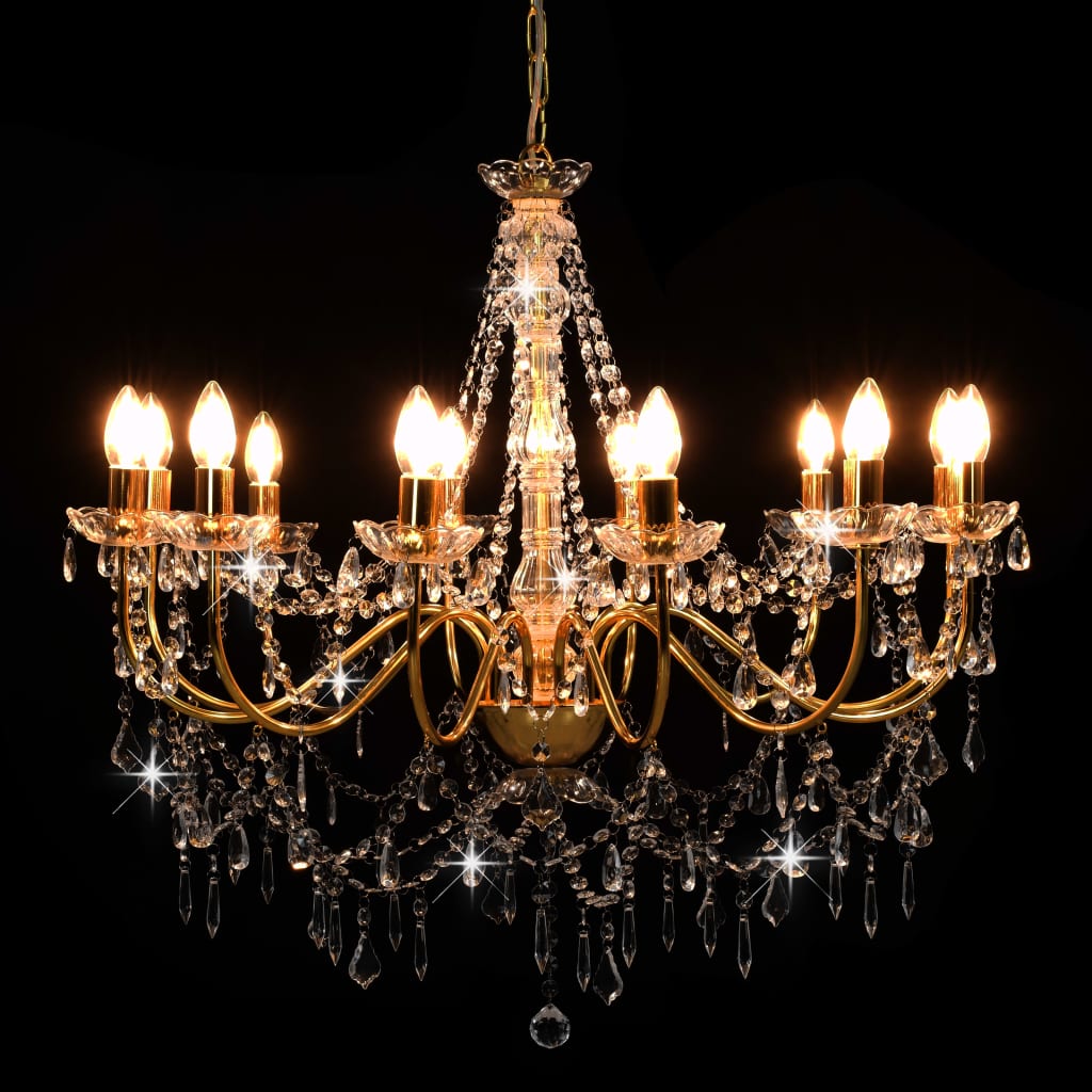 Chandelier with Beads Golden 12 x E14 Bulbs- Chandeliers - HomeShopIreland - Home Shop Ireland - Chandeliers - Chandelier with Beads Golden 12 x E14 Bulbs