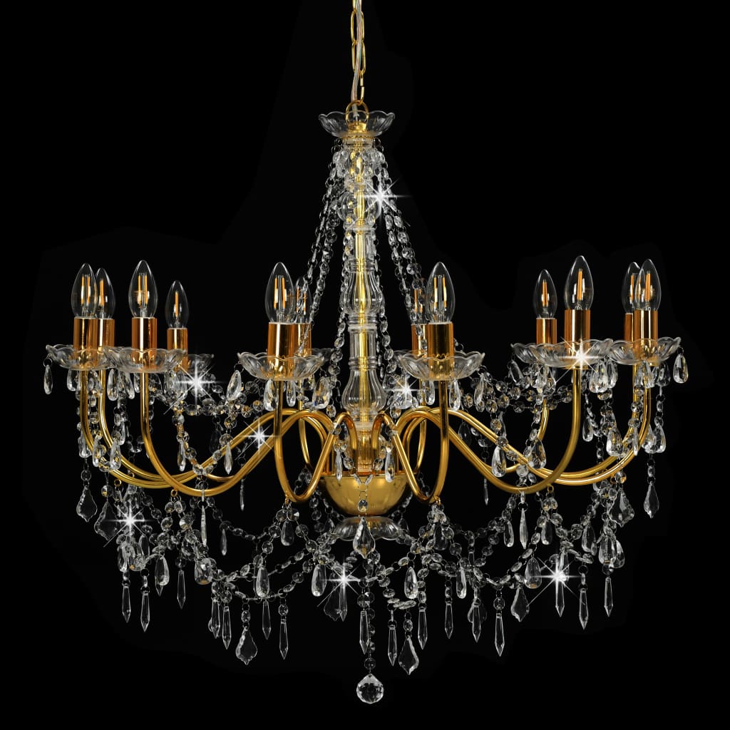 Chandelier with Beads Golden 12 x E14 Bulbs- Chandeliers - HomeShopIreland - Home Shop Ireland - Chandeliers - Chandelier with Beads Golden 12 x E14 Bulbs