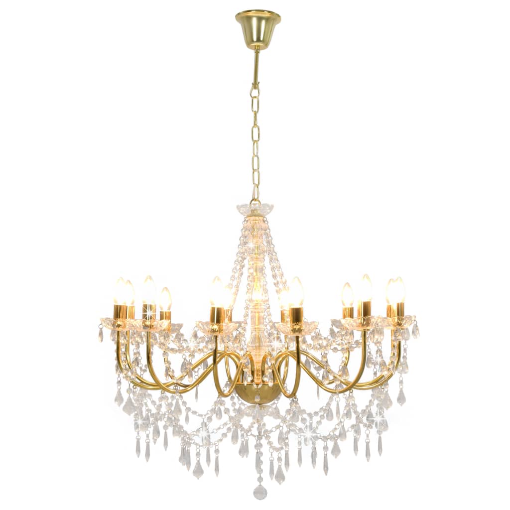 Chandelier with Beads Golden 12 x E14 Bulbs- Chandeliers - HomeShopIreland - Home Shop Ireland - Chandeliers - Chandelier with Beads Golden 12 x E14 Bulbs