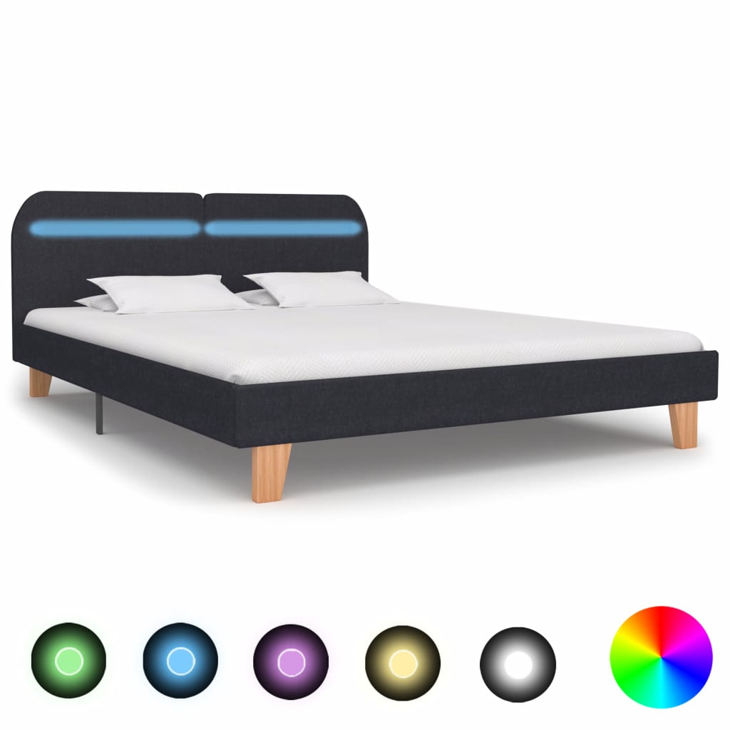Bed Frame with LED Dark Grey Fabric 150x200 cm- Beds & Bed Frames - HomeShopIreland - Home Shop Ireland - Beds & Bed Frames - Bed Frame with LED Dark Grey Fabric 150x200 cm