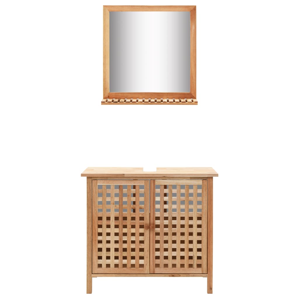 Sink Cabinet with Mirror Solid Walnut Wood- Bathroom Furniture Sets - HomeShopIreland - Home Shop Ireland - Bathroom Furniture Sets - Sink Cabinet with Mirror Solid Walnut Wood
