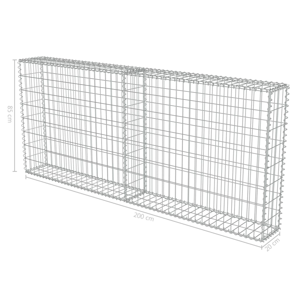 Gabion Wall with Covers Galvanised Steel 200x20x85 cm- Fence Panels - HomeShopIreland - Home Shop Ireland - Fence Panels - Gabion Wall with Covers Galvanised Steel 200x20x85 cm
