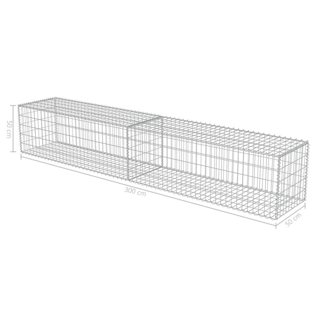Gabion Wall with Covers Galvanised Steel 300x50x50 cm- Fence Panels - HomeShopIreland - Home Shop Ireland - Fence Panels - Gabion Wall with Covers Galvanised Steel 300x50x50 cm