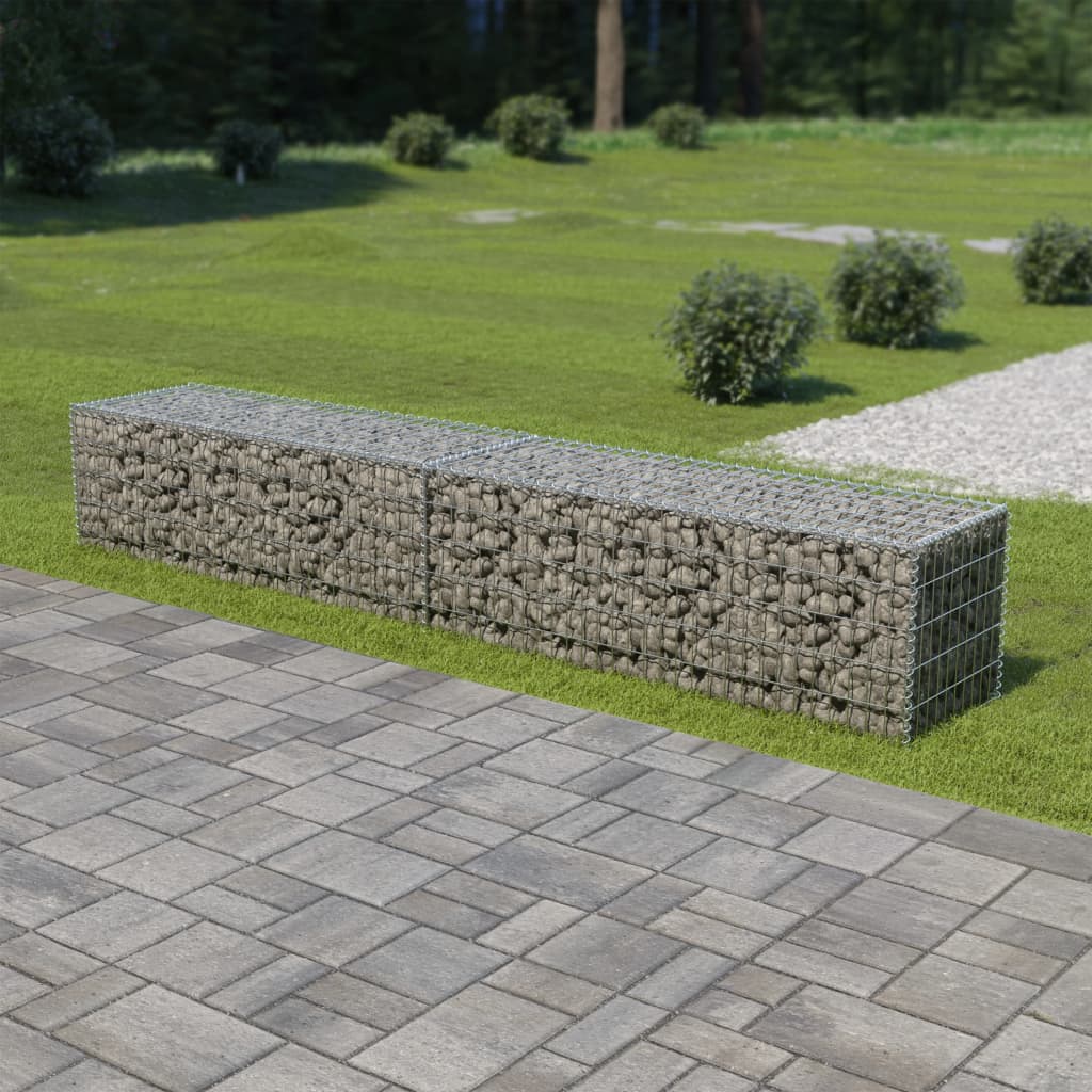 Gabion Wall with Covers Galvanised Steel 300x50x50 cm- Fence Panels - HomeShopIreland - Home Shop Ireland - Fence Panels - Gabion Wall with Covers Galvanised Steel 300x50x50 cm