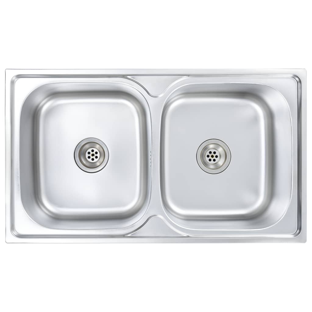 Kitchen Sink Double Basin with Strainer & Trap Stainless Steel- Kitchen & Utility Sinks - HomeShopIreland - Home Shop Ireland - Kitchen & Utility Sinks - Kitchen Sink Double Basin with Strainer & Trap Stainless Steel