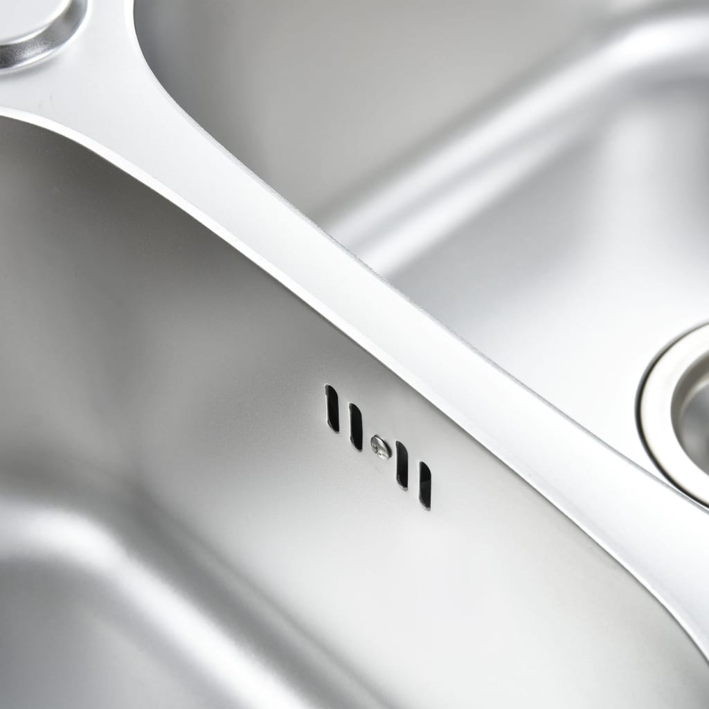 Kitchen Sink Double Basin with Strainer & Trap Stainless Steel- Kitchen & Utility Sinks - HomeShopIreland - Home Shop Ireland - Kitchen & Utility Sinks - Kitchen Sink Double Basin with Strainer & Trap Stainless Steel