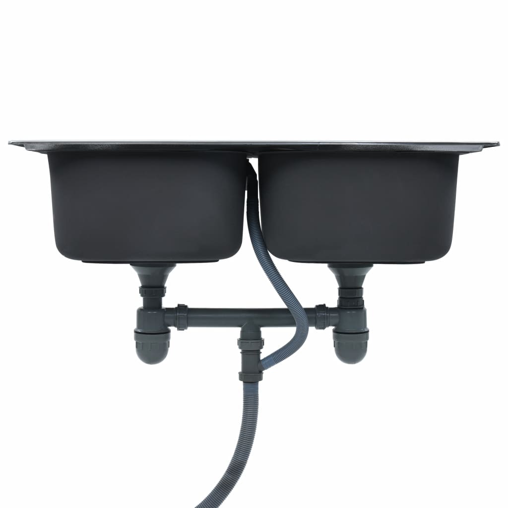 Kitchen Sink Double Basin with Strainer & Trap Stainless Steel- Kitchen & Utility Sinks - HomeShopIreland - Home Shop Ireland - Kitchen & Utility Sinks - Kitchen Sink Double Basin with Strainer & Trap Stainless Steel