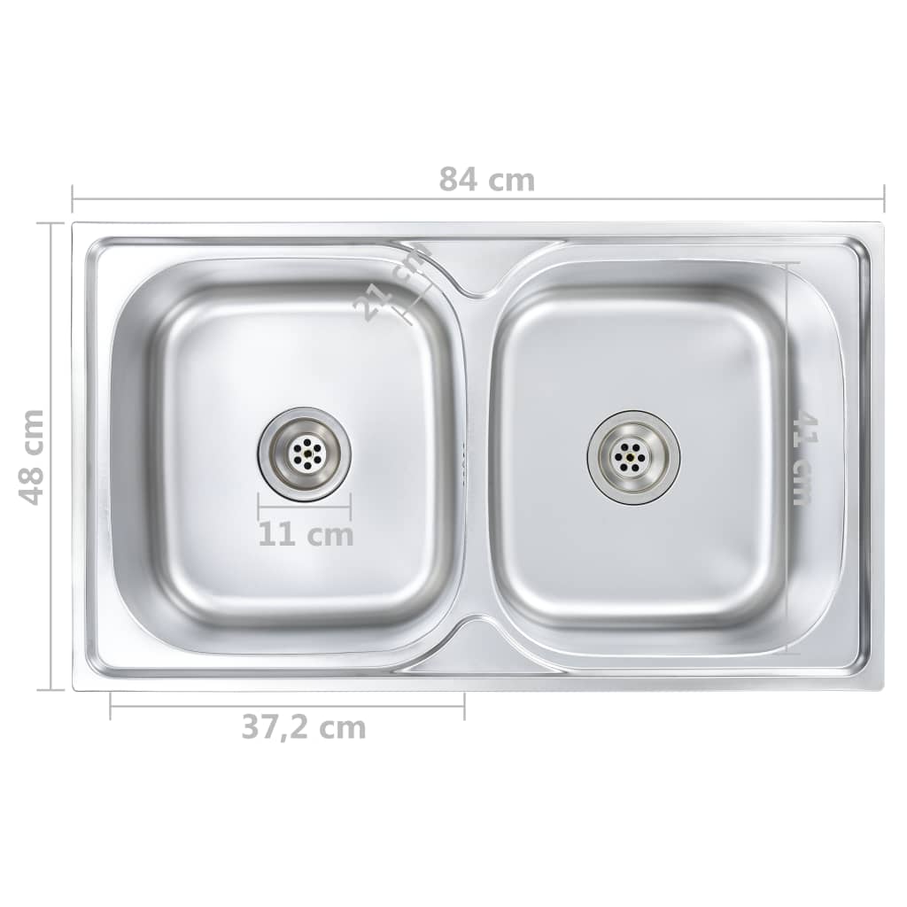 Kitchen Sink Double Basin with Strainer & Trap Stainless Steel- Kitchen & Utility Sinks - HomeShopIreland - Home Shop Ireland - Kitchen & Utility Sinks - Kitchen Sink Double Basin with Strainer & Trap Stainless Steel