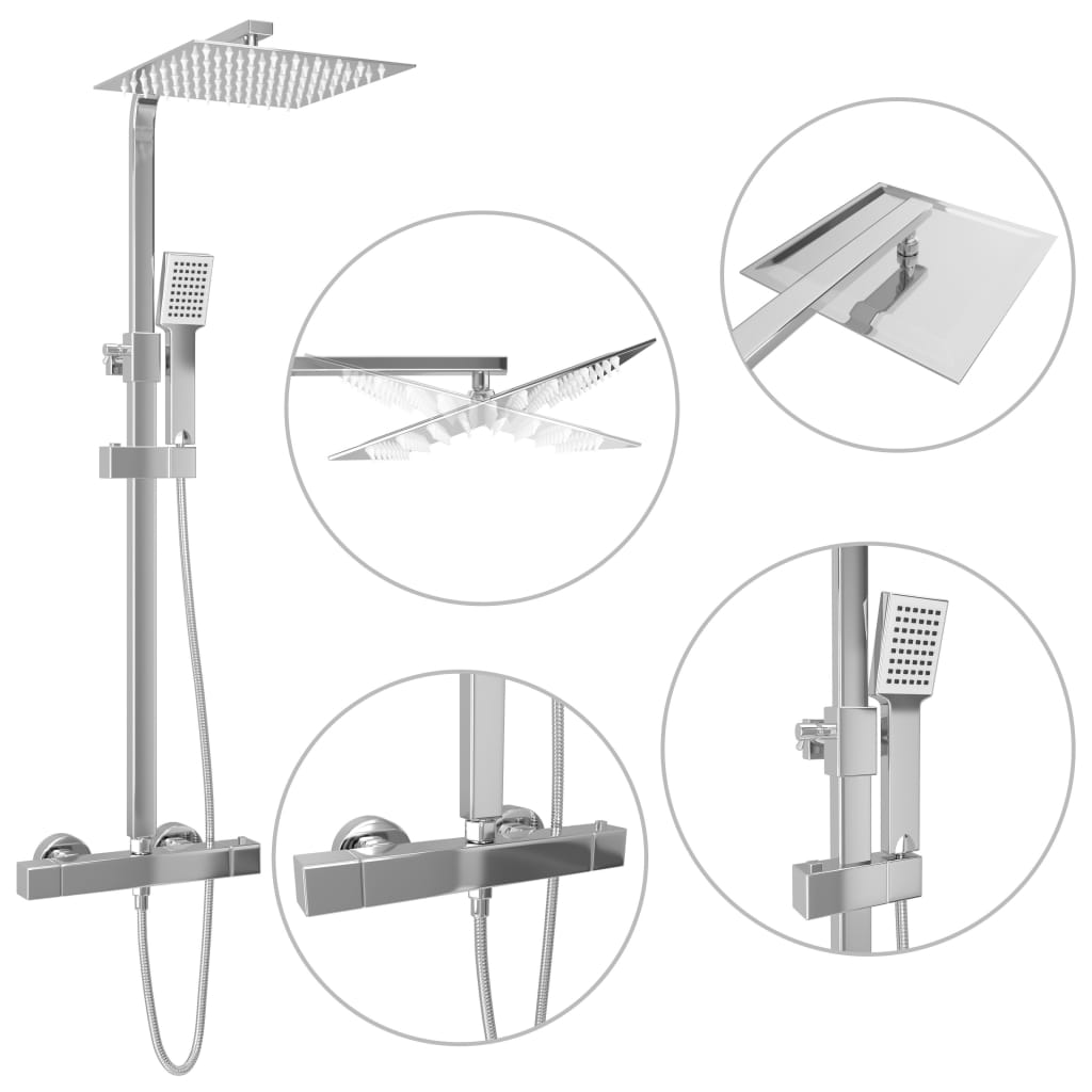 Dual Head Shower Set with Thermostat Stainless Steel- Shower Heads - HomeShopIreland - Home Shop Ireland - Shower Heads - Dual Head Shower Set with Thermostat Stainless Steel