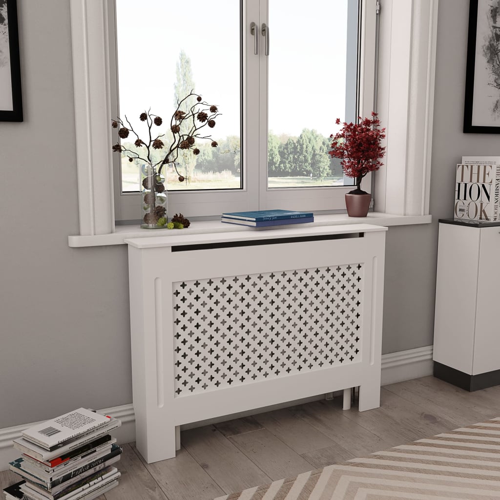 Radiator Cover White 112x19x81.5 cm MDF- Heating Radiator Accessories - HomeShopIreland - Home Shop Ireland - Heating Radiator Accessories - Radiator Cover White 112x19x81.5 cm MDF