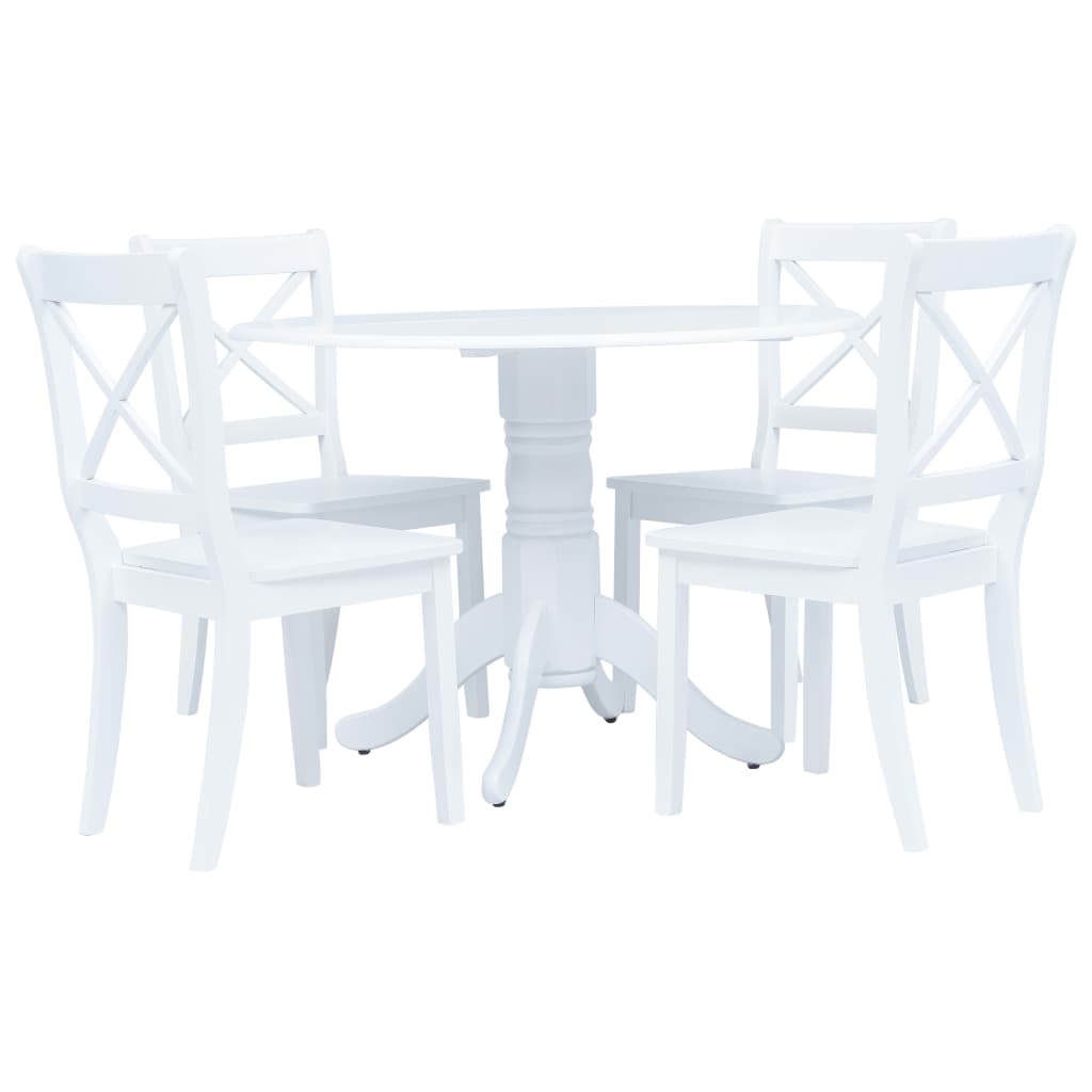 5 Piece Dining Set Solid Rubber Wood White- Kitchen & Dining Furniture Sets - HomeShopIreland - Home Shop Ireland - Kitchen & Dining Furniture Sets - 5 Piece Dining Set Solid Rubber Wood White
