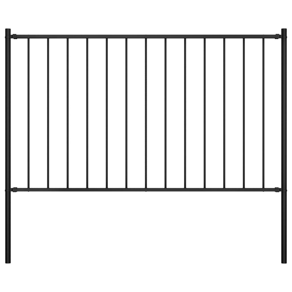 Fence Panel with Posts Powder-coated Steel 1.7x0.75 m Black- Fence Panels - HomeShopIreland - Home Shop Ireland - Fence Panels - Fence Panel with Posts Powder-coated Steel 1.7x0.75 m Black
