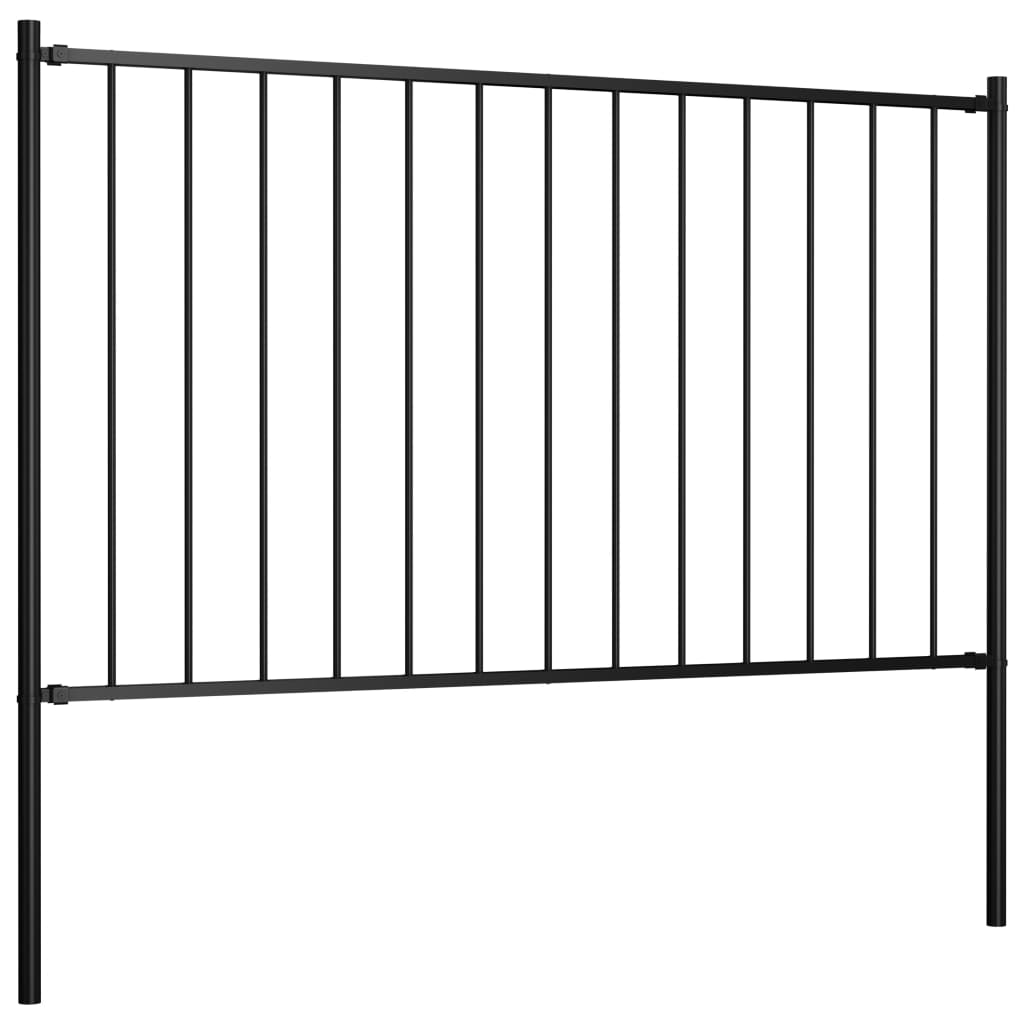 Fence Panel with Posts Powder-coated Steel 1.7x0.75 m Black- Fence Panels - HomeShopIreland - Home Shop Ireland - Fence Panels - Fence Panel with Posts Powder-coated Steel 1.7x0.75 m Black