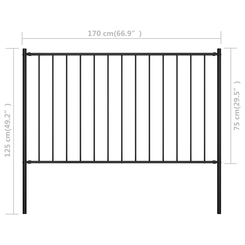Fence Panel with Posts Powder-coated Steel 1.7x0.75 m Black- Fence Panels - HomeShopIreland - Home Shop Ireland - Fence Panels - Fence Panel with Posts Powder-coated Steel 1.7x0.75 m Black