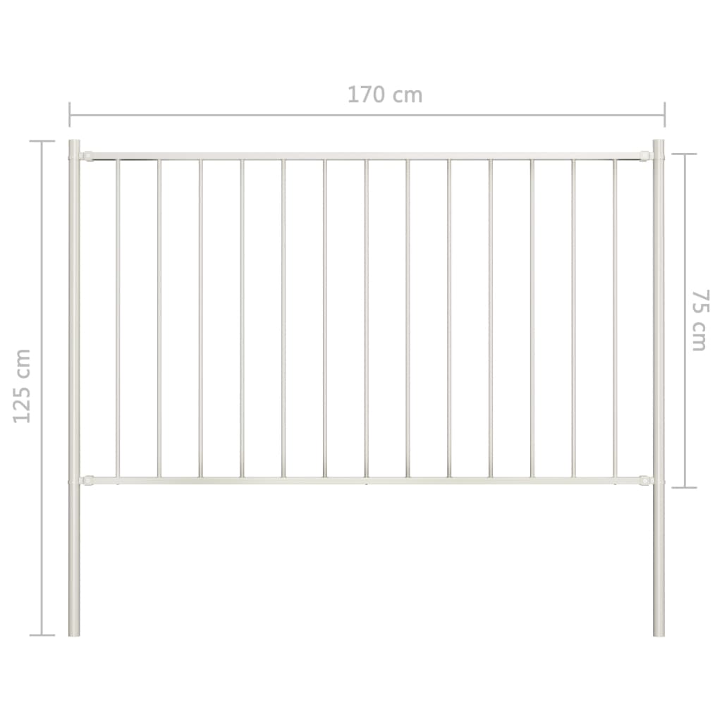 Fence Panel with Posts Powder-coated Steel 1.7x0.75 m White- Fence Panels - HomeShopIreland - Home Shop Ireland - Fence Panels - Fence Panel with Posts Powder-coated Steel 1.7x0.75 m White