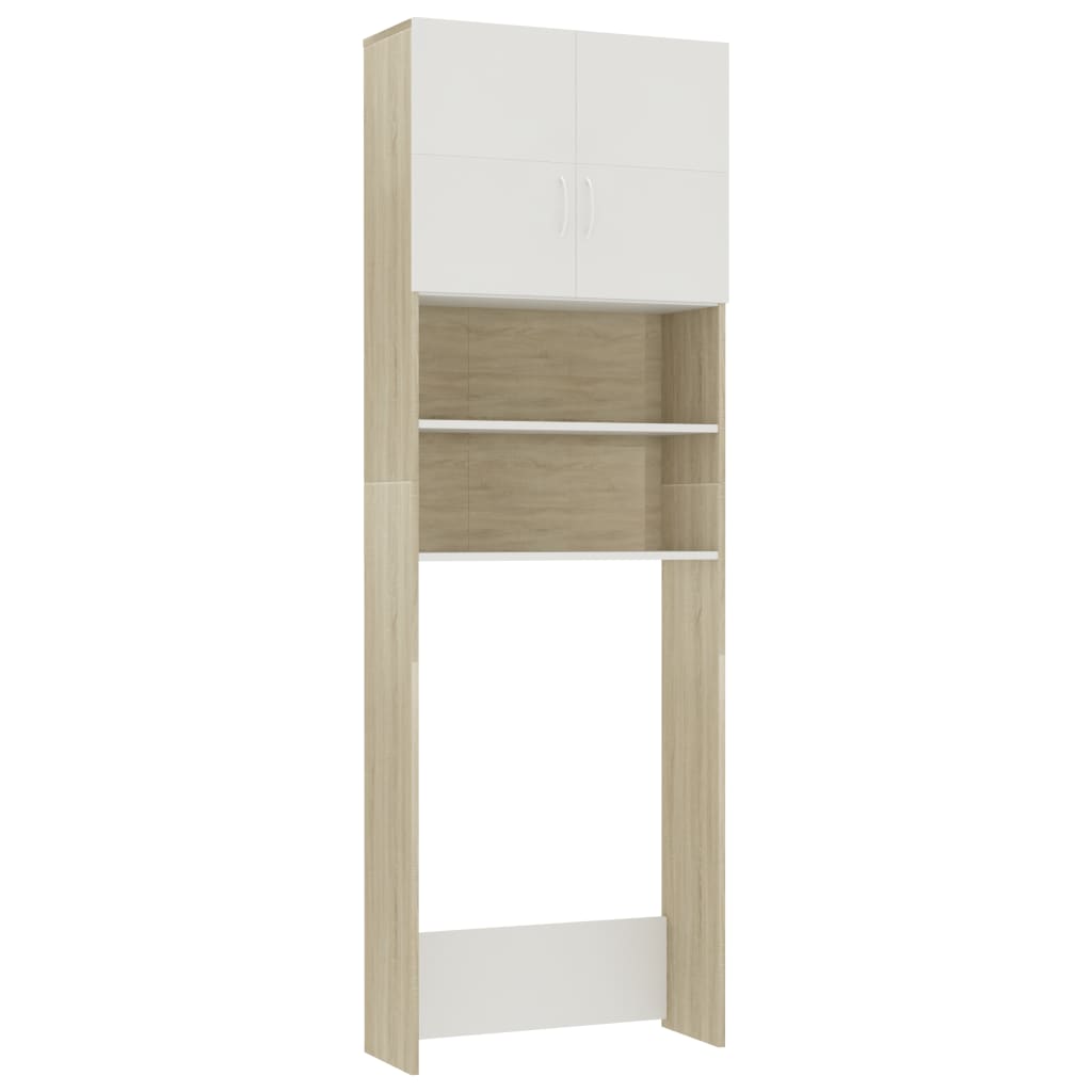 Washing Machine Cabinet White and Sonoma Oak 64x25.5x190 cm- Washer & Dryer Accessories - HomeShopIreland - Home Shop Ireland - Washer & Dryer Accessories - Washing Machine Cabinet White and Sonoma Oak 64x25.5x190 cm