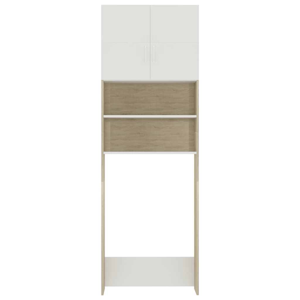 Washing Machine Cabinet White and Sonoma Oak 64x25.5x190 cm- Washer & Dryer Accessories - HomeShopIreland - Home Shop Ireland - Washer & Dryer Accessories - Washing Machine Cabinet White and Sonoma Oak 64x25.5x190 cm