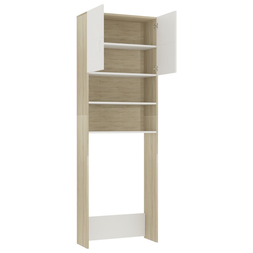 Washing Machine Cabinet White and Sonoma Oak 64x25.5x190 cm- Washer & Dryer Accessories - HomeShopIreland - Home Shop Ireland - Washer & Dryer Accessories - Washing Machine Cabinet White and Sonoma Oak 64x25.5x190 cm